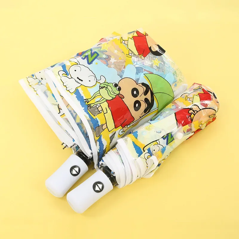 بانداي جديد تلوين شينشان مظلة يدوية شفافة شخصيات كرتونية المحمولة التلقائي المظلة المضادة للأشعة فوق البنفسجية متعددة الوظائف فتاة هدية