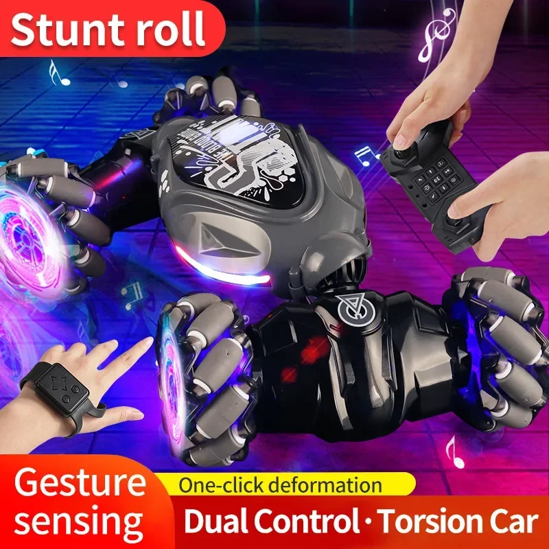 4WD Stunt RC car with LEDlights deformable twisting climbing gesture sensing radio 2.4G control car electronic toys for children