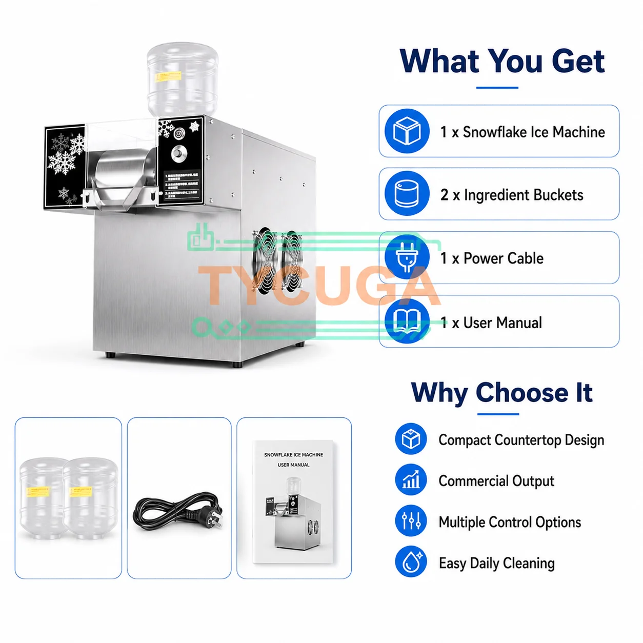 120KG/24H Ice Maker Snow Shaver Machine 750W Snowflake Ice Shaving Device Commercial Korea Bingsu Snowflake Machine Air Cooling