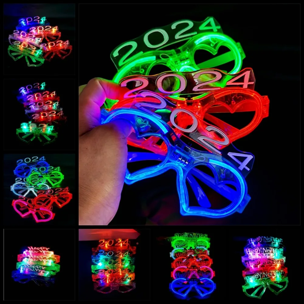 

2024 Year 2024 Glowing Glasses Glowing Flashing LED Flashing 2024 Glasses LED Ornaments 2024 Glasses Colorful New Year Music Bar