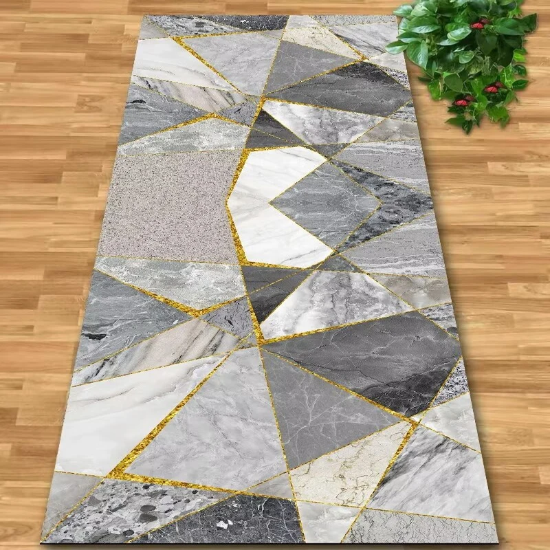 Modern Geometric Long Corridor Carpet Gold Marble Stairway Carpets Non-slip Washable Passageway Rug Customizable Runner Foot Mat