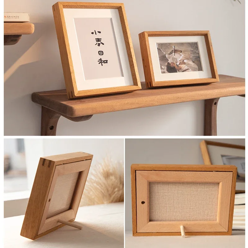 Solid Wood Right Angle Photo Frame 6/20inch Display Stand, High End Teak Wall-Mounted Wedding Picture Frame for Home Decoration