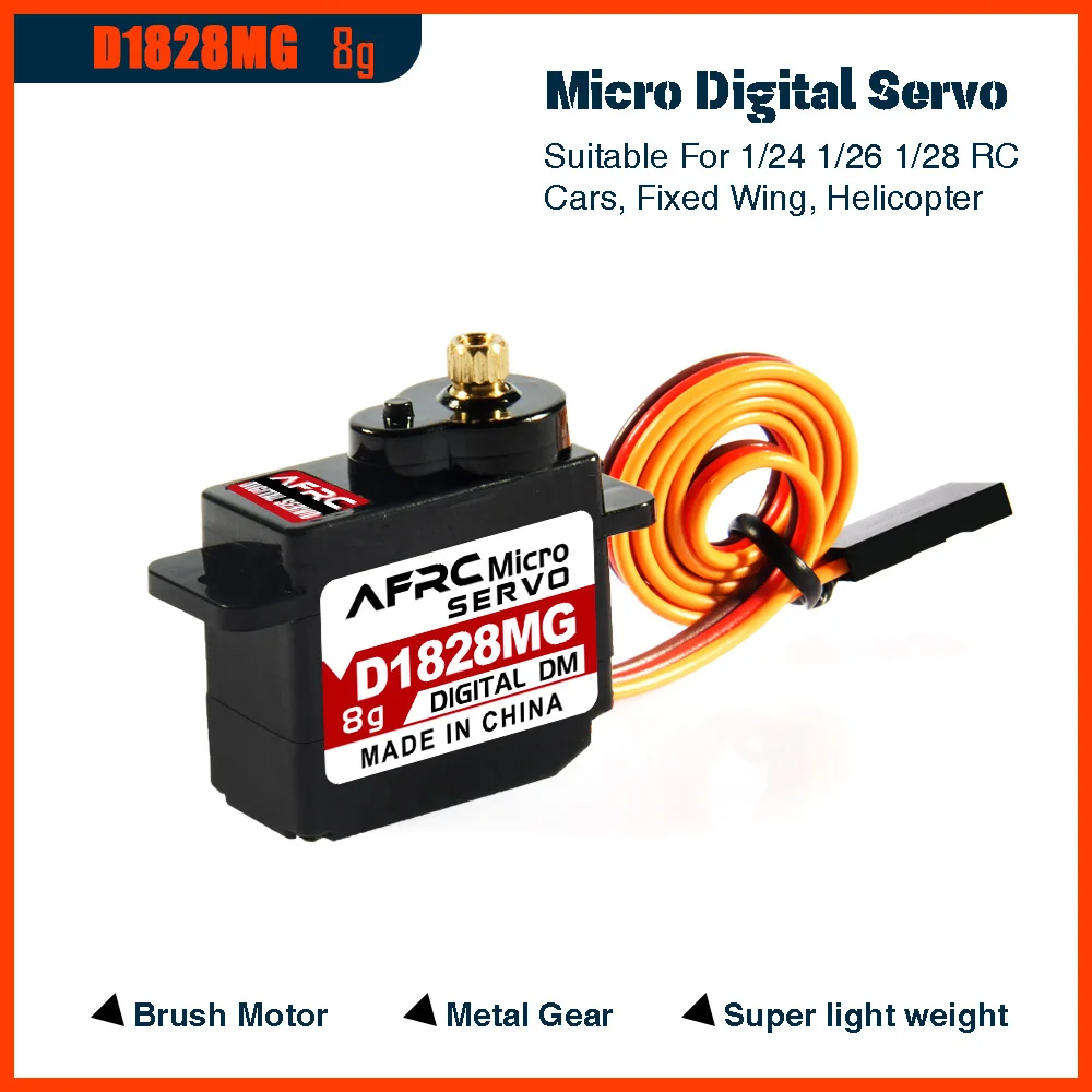 AFRC Micro Digital Servo 8g Metal Gear Torque 2.3kg Brush Motor for 1/24 1/26 1/28 RC Cars Fixed Wing Helicopter D1828MG