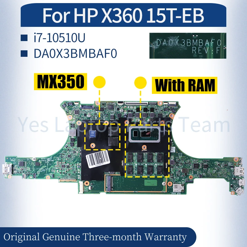 DA0X3BMBAF0 For HP X360 15T-EB Laptop Mainboard i7-10510U MX250 Notebook Motherboard