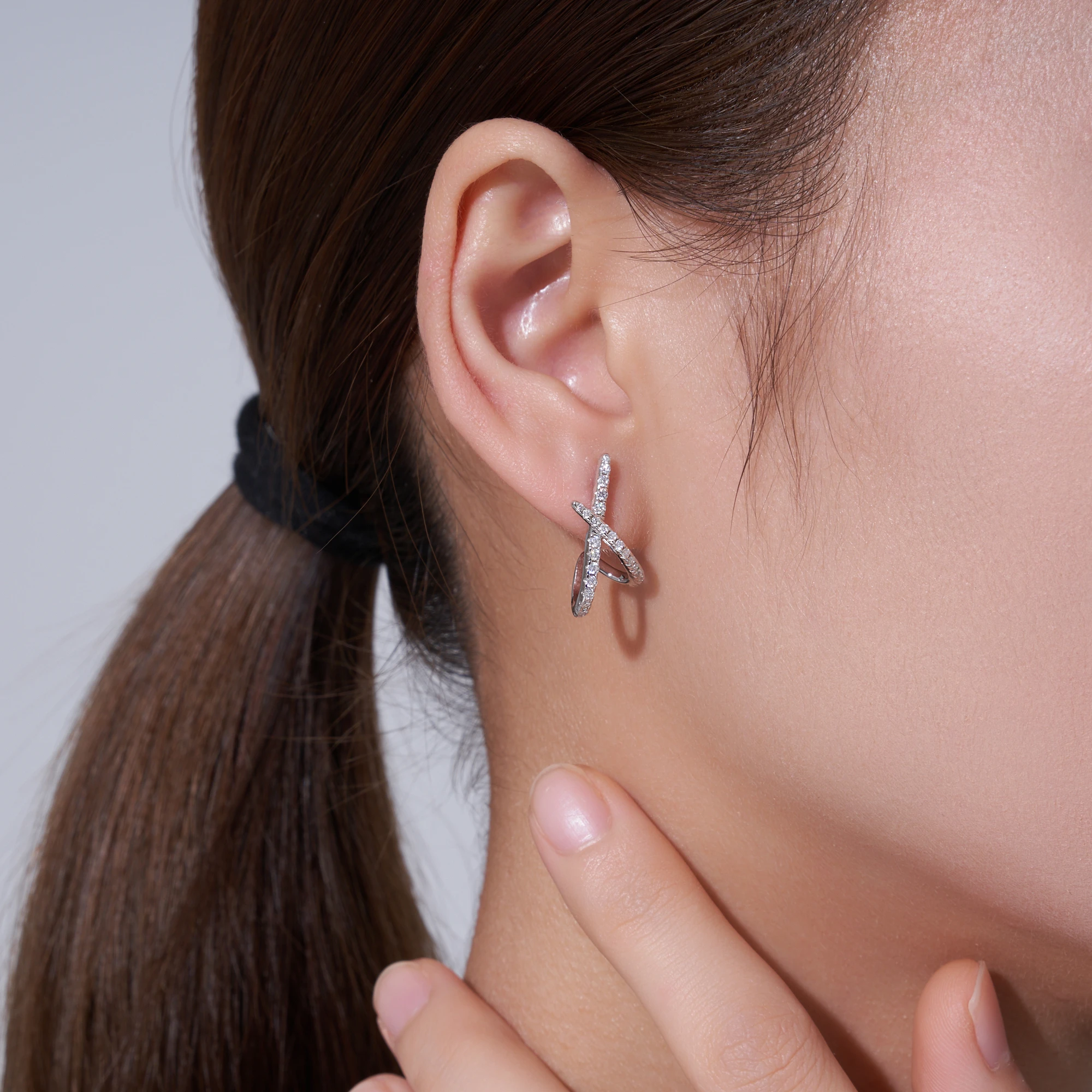 

S925 Sterling Silver VVS Moissanite Hoop Earrings Classic Shiny Wedding Party Ear Jewelry