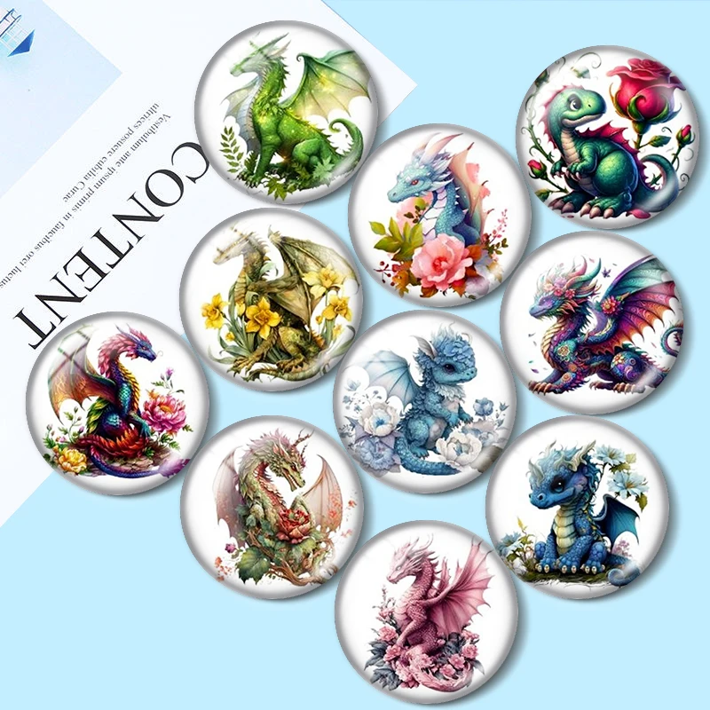 Floral Dragon  12/18/20/25mm glass cabochon  bracelet pendant rings for jewelry demo earrings back Making findings