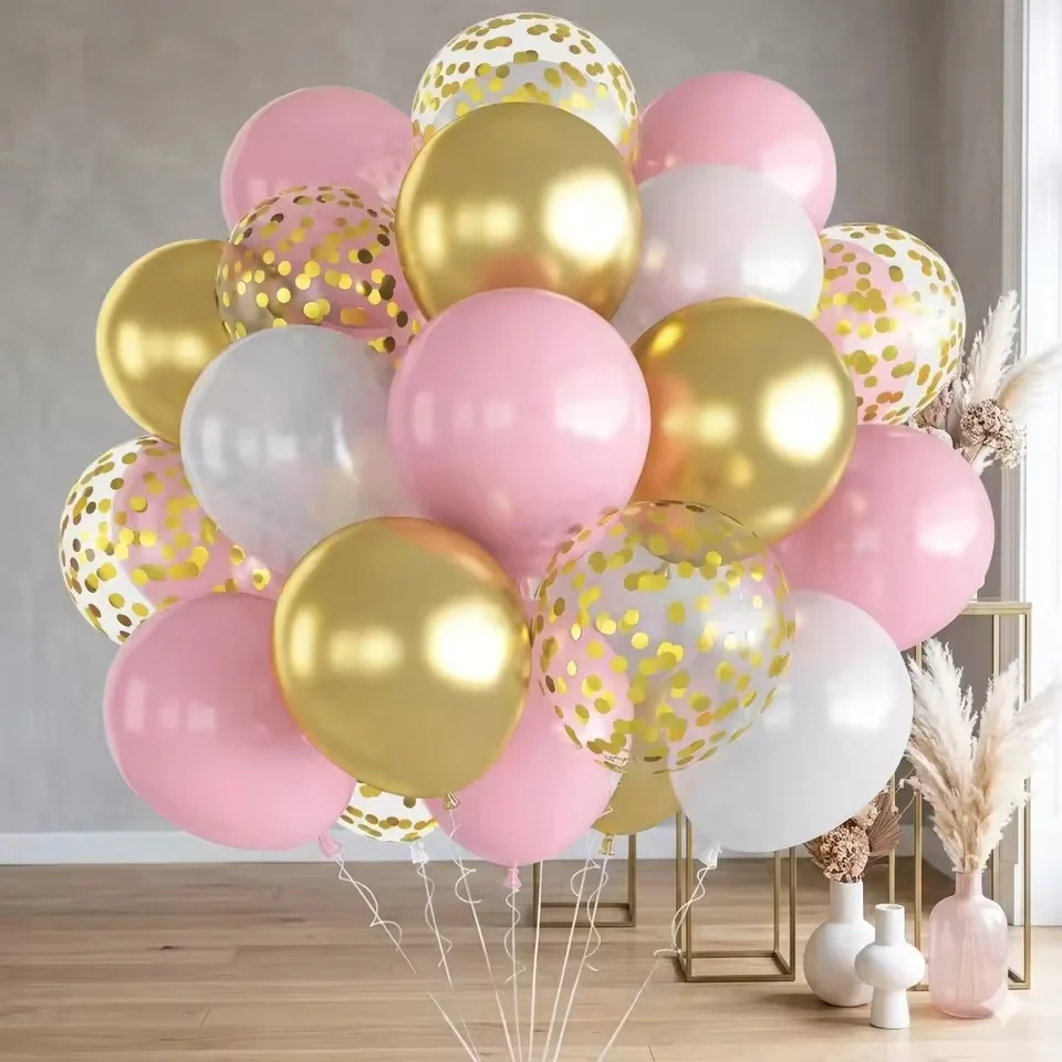55pcs/Set White/Pink/Metal/Golden Confetti Latex Balloons Set For Birthday Halloween Christmas Sinterklaas Party Decor