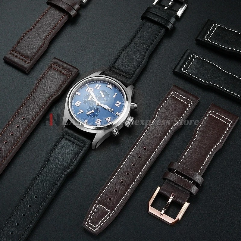 20mm 21mm 22mm Cowhide Leather Watch Strap for IWC Pilot Portugieser Portofino Watchband Men's Women Bracelet Watch Accessories