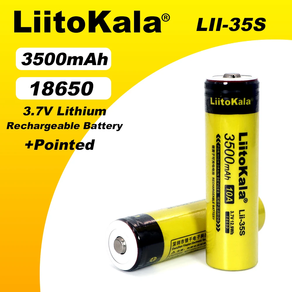 New LiitoKala Lii-35S 18650 battery 3.7V 3500mAh Rechargeable lithium battery for LED Flashlight+DIY Pointed