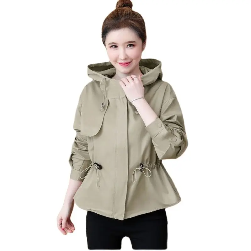 

2022 Spring Autumn New Style Women's Coat Loose Splicing Zipper Hooded Slim Fit Wild Temperament Tooling Female Short Jacket