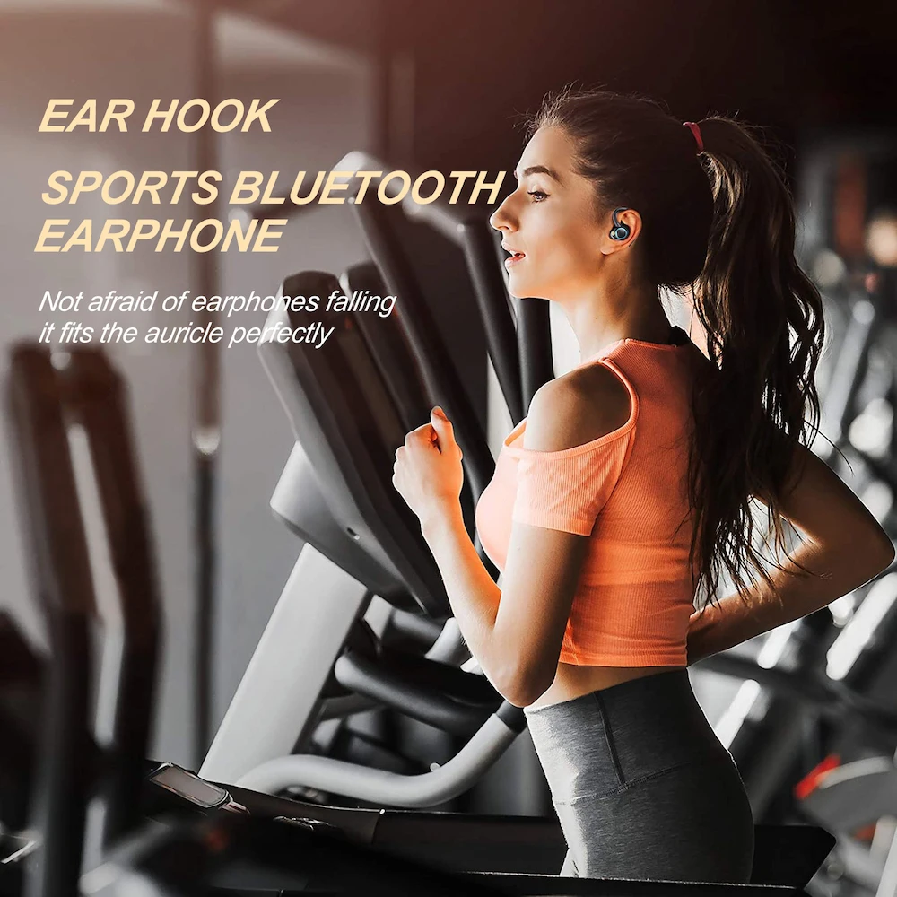 Wireless Bluetooth Headphones Sports Earhooks with Mic Noise Cancel 5.3 Earphones Waterproof