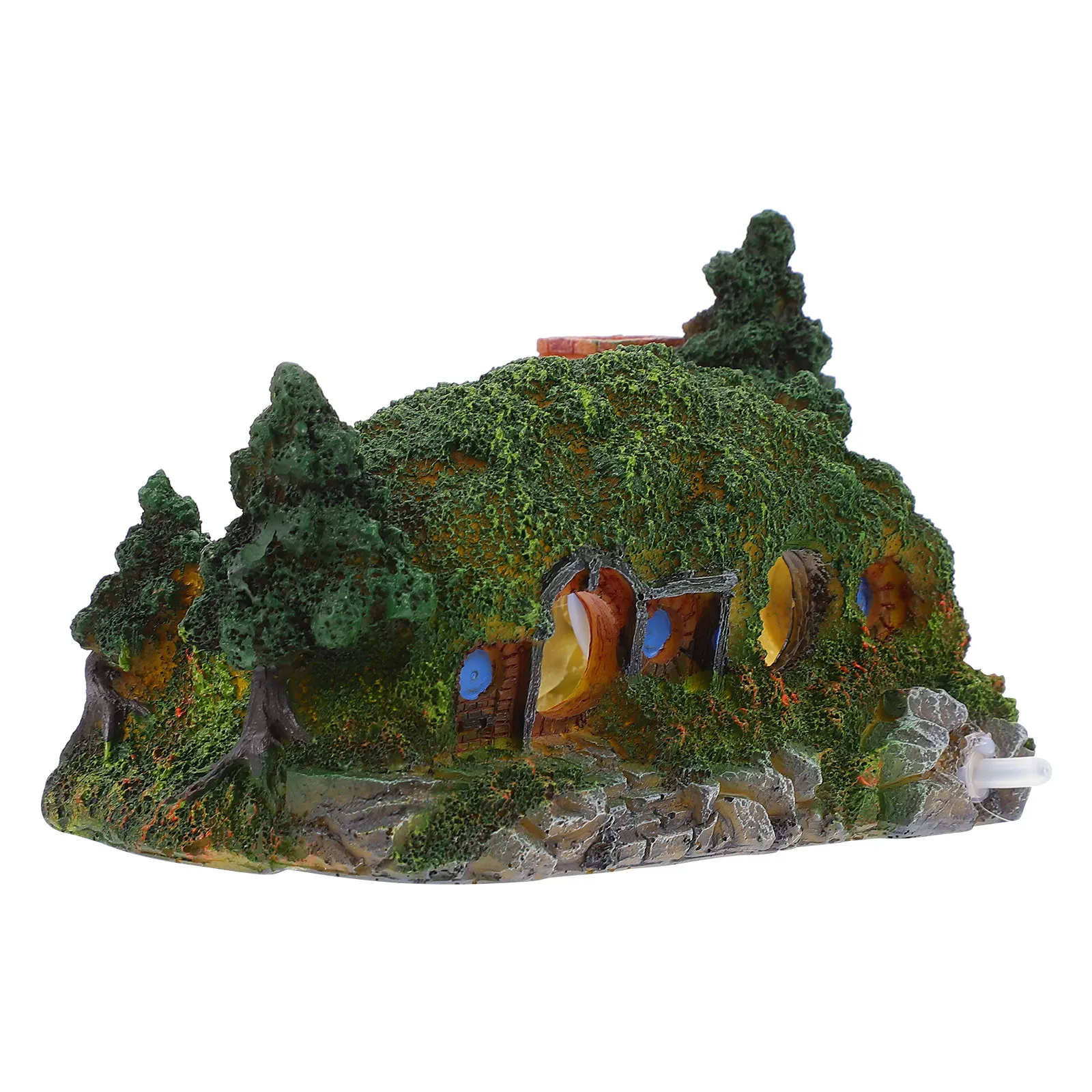 

1 шт. Декор для аквариума «Дом Хоббита», украшение для аквариума из смолы, экологичное, не выцветающее, с функцией аэрации, в виде замка-пещеры, для пресноводных аквариумов