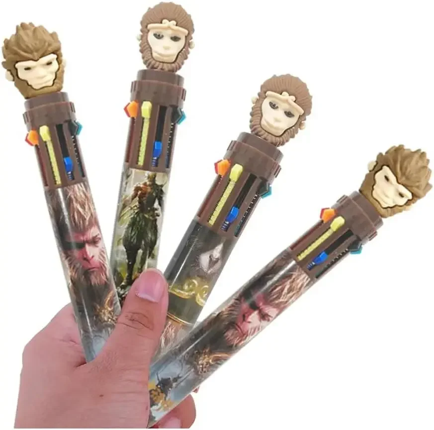 24 Pcs Wholesale Creative Black Myth Wukong Monkey King Retractable Ballpoint Pens with 10 Colors for School Students Supplies