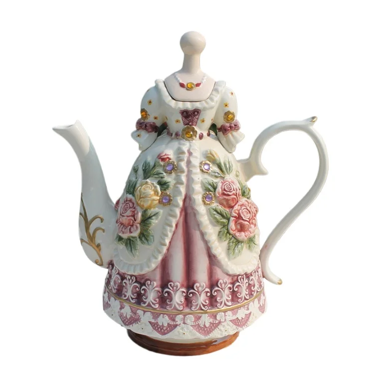 

Hand painted relief rose ceramic coffee cup pot tea cup home gift