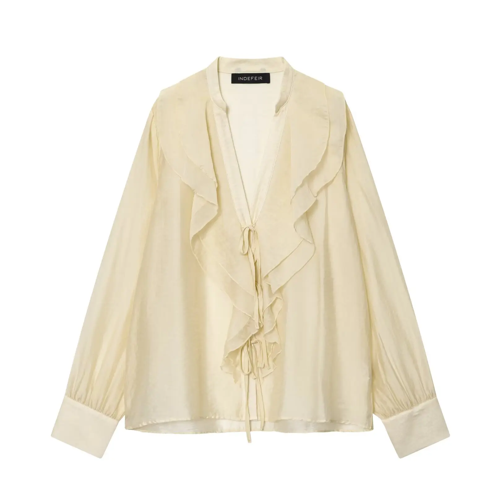 

Новая женская многослойная рубашка с длинными рукавами и декоративным бантом и плиссированным V-образным вырезом спереди для женственного и модного образа