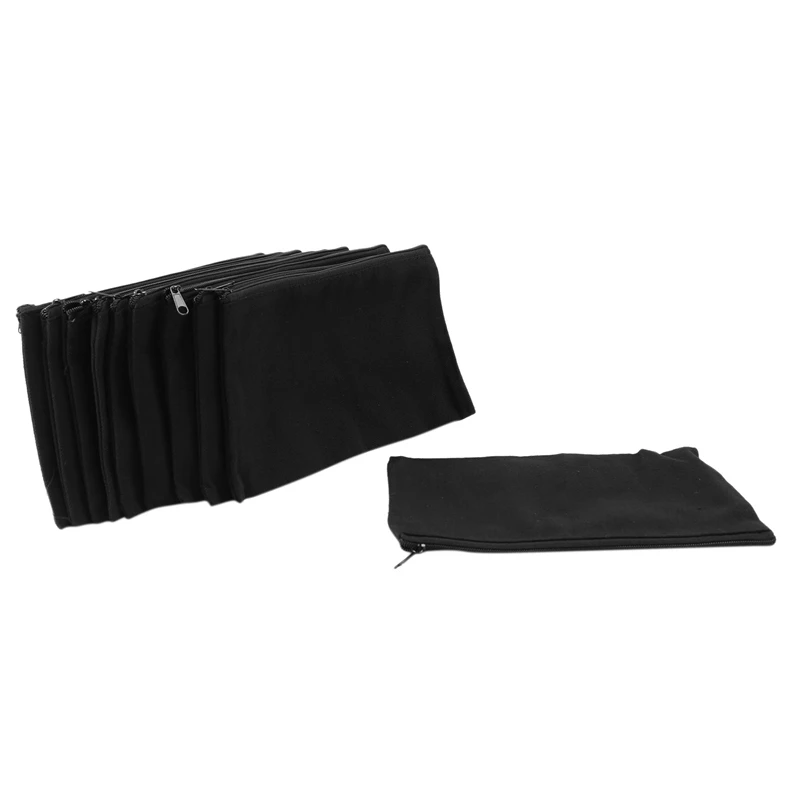 

60Pcs Canvas Zipper Pouch Bags Canvas Makeup Bags Pencil Case Blank DIY Craft Bags For Travel DIY Craft School, Black
