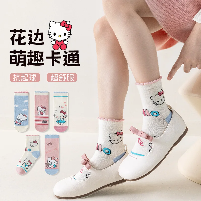 Kawaii سانريو مرحبا كيتي الجوارب أنيمي الجوارب Harajuku السفينة الجوارب خمسة أزواج من الكرتون لطيف الإناث المطبوعة جوارب قطنية بالجملة