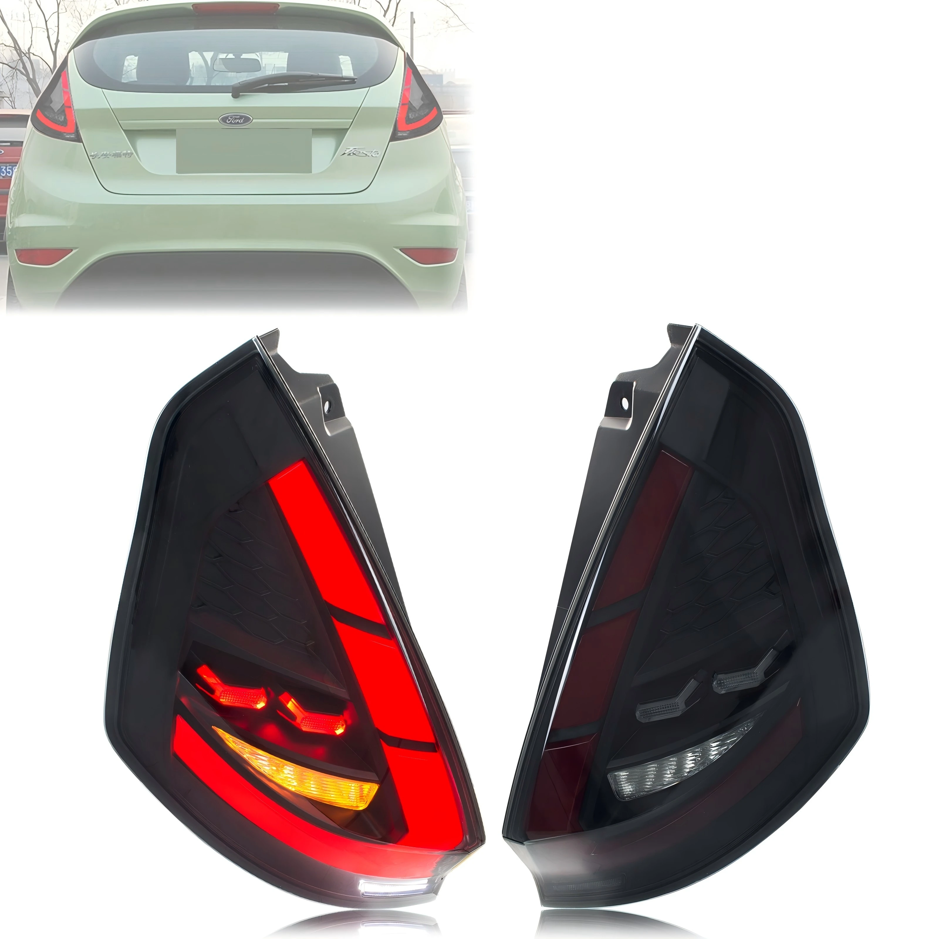 LED-Rückleuchten für Ford Fiesta 2011-2019 MK7 mit Sequenziellem Blinker und Start-Animation Schwarze Heckleuchten-Einheit