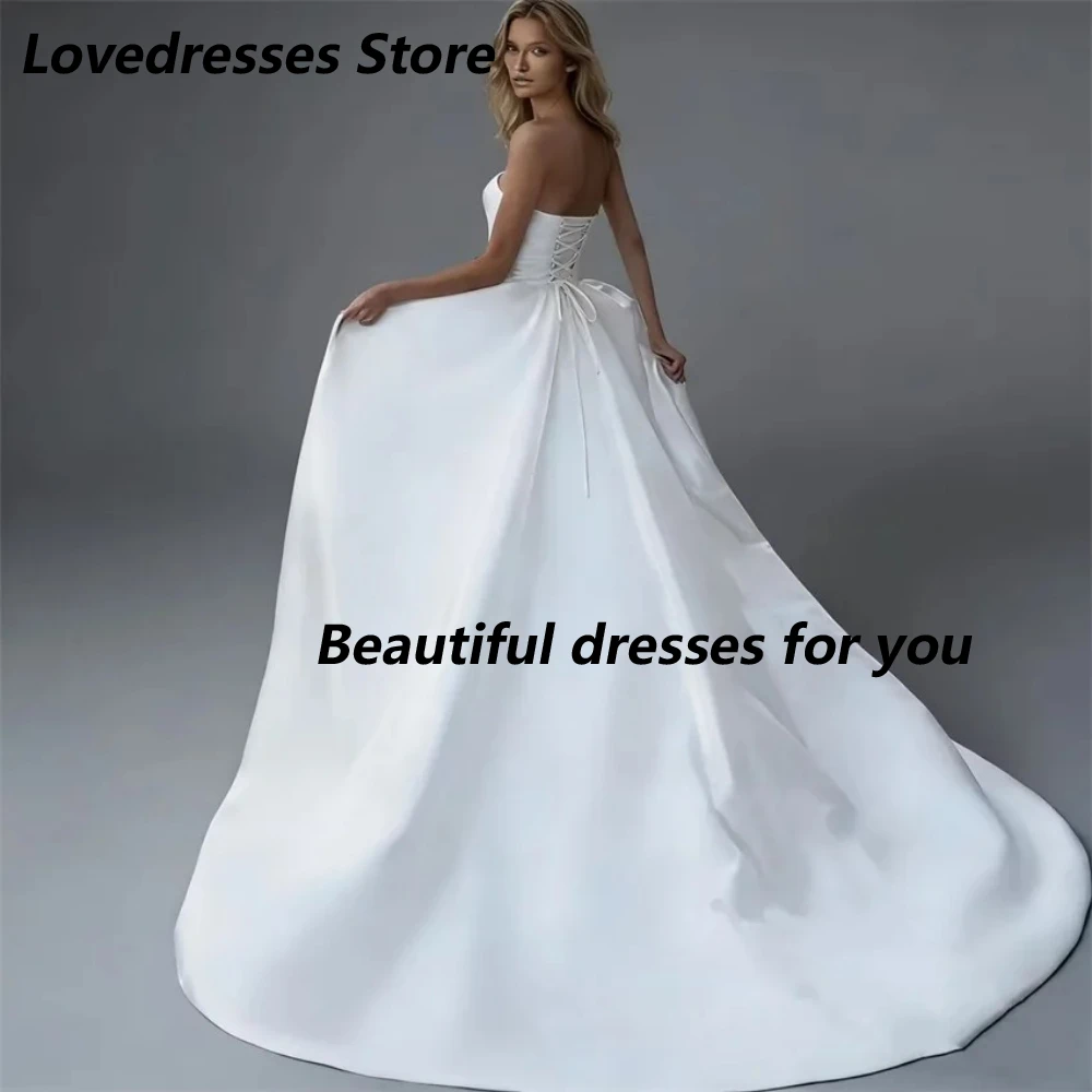 Cheap Wedding Dresses Customized Sweetheart Satin Pleats Elegant Bride Dress Strapless Korean Style Outward Bridal Gowns