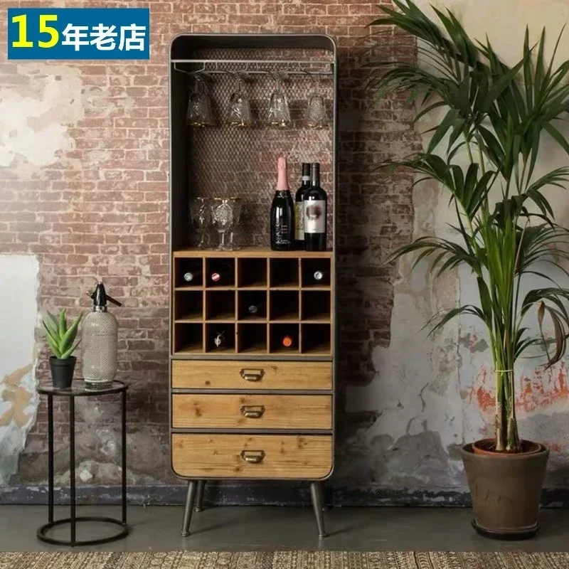 Solid wood industrial wine cabinet locker goblet upside down household wine rack KTV bar red wine plaid cabinet