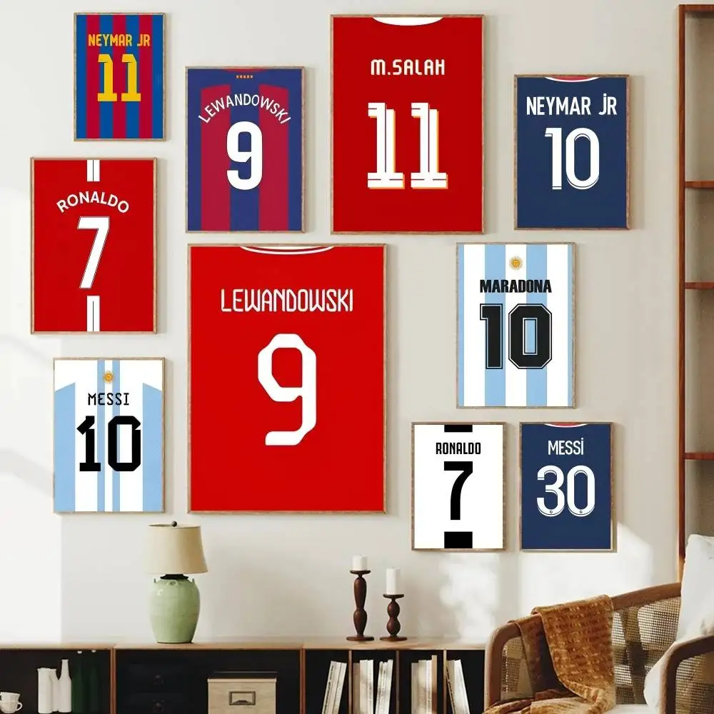 Minimal Soccer Jersey Number Paper Poster Retro Striped Football Uniform Print Wall Art for Bedroom Bar Gym Home Decor Unframed