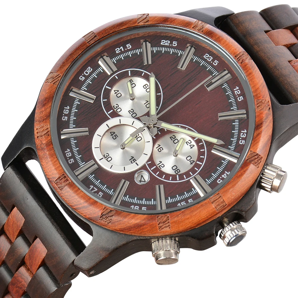 Wooden Hand Watch Man Clock Fashion Quartz Wristwatches Luxury Timepieces Chronograph Wood Wrist Watches for Men Gifts