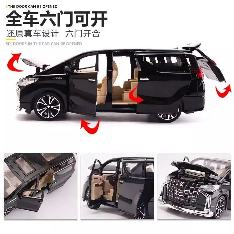 Toyota Alphard Diecast Model Car 6 Doors Openable with Sound Light Music Inertial Vehicle Toy Kids Boys Birthday Gift Collection