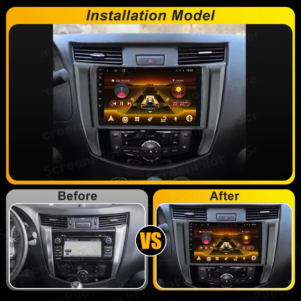 أندرويد 15 لنيسان نافارا فرونتير NP300 4 D23 2014-2021 مشغل فيديو الوسائط المتعددة Carplay شاشة تعمل باللمس RDS 8 Core 5G Wifi