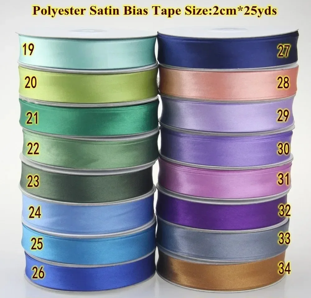 Polyester-Satin-Schrägband, Schrägband, Größe: 20 mm, 3/4 Zoll * 25 Yards, Faltband zum DIY-Nähen von Bekleidungszubehör