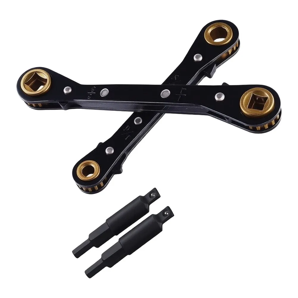 HVAC Ratchet Wrench Set 3/16 3/8 5/16 1/4 Inch Alloy Steel Curved For Service Tool With Hex Bit Adapters For Air Conditioner