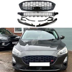 Front Bumper Trim Cover Grill Upper Lower Grille Fit For Ford Focus 2019 2020 Glossy Black