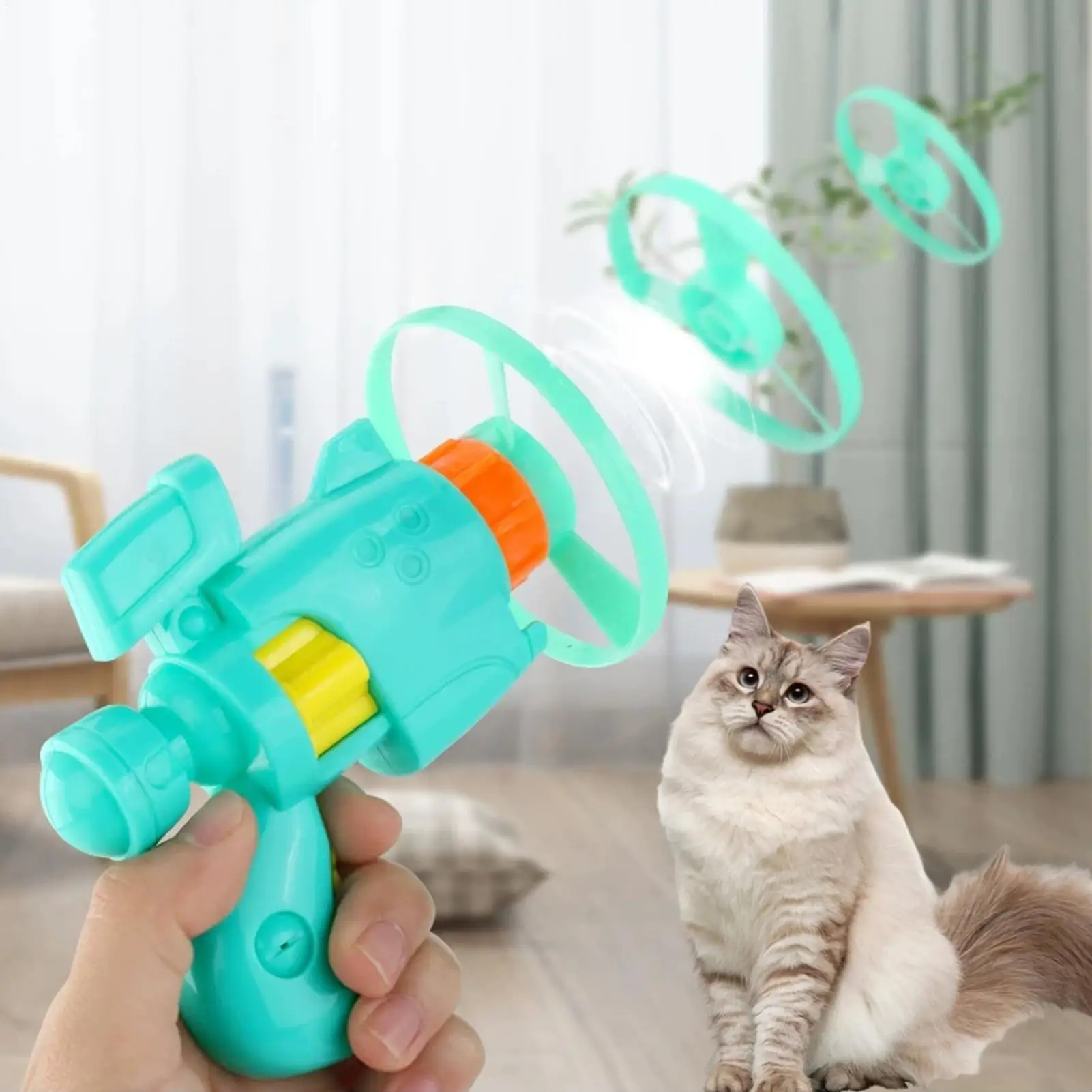 面白い猫のおもちゃ、インタラクティブな発射ペットトレーニングおもちゃ、子猫用ミニフライングディスクシューティングガン、追跡ゲーム、猫のおもちゃ、ペット用品