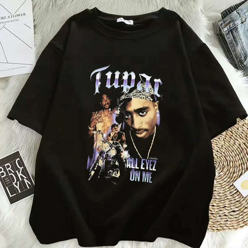 Camiseta con estampado gráfico de rapero Tupac para hombre y mujer, ropa informal de manga corta, estilo Hip Hop, Y2K, Harajuku