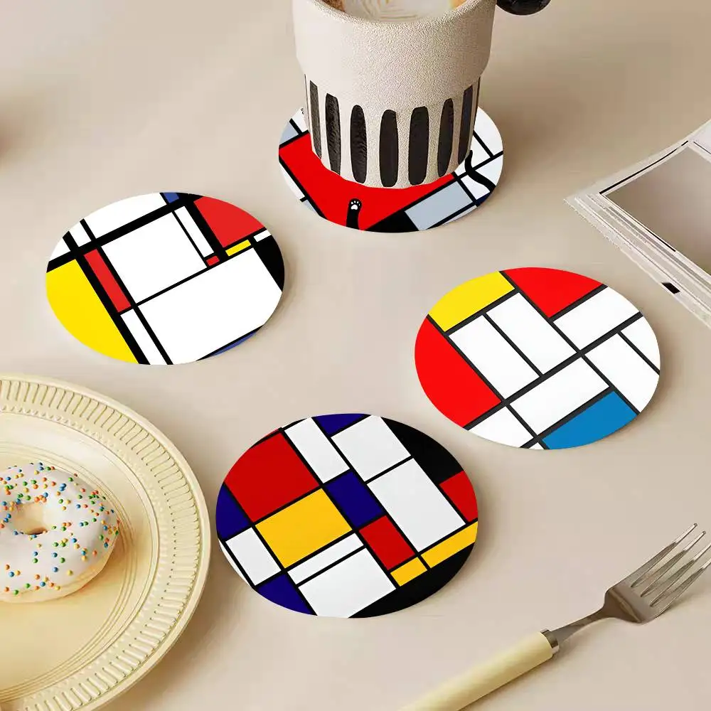 Mondrian Style Wooden Coasters Heat-resistant And Non-slip Suitable For Restaurants And Cafes And Make Great Holiday Gifts
