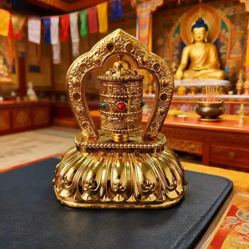Solar Powered Prayer Wheel Car Center Console Ornament Exquisite Craft Traditional  Decor for Auto Interior
