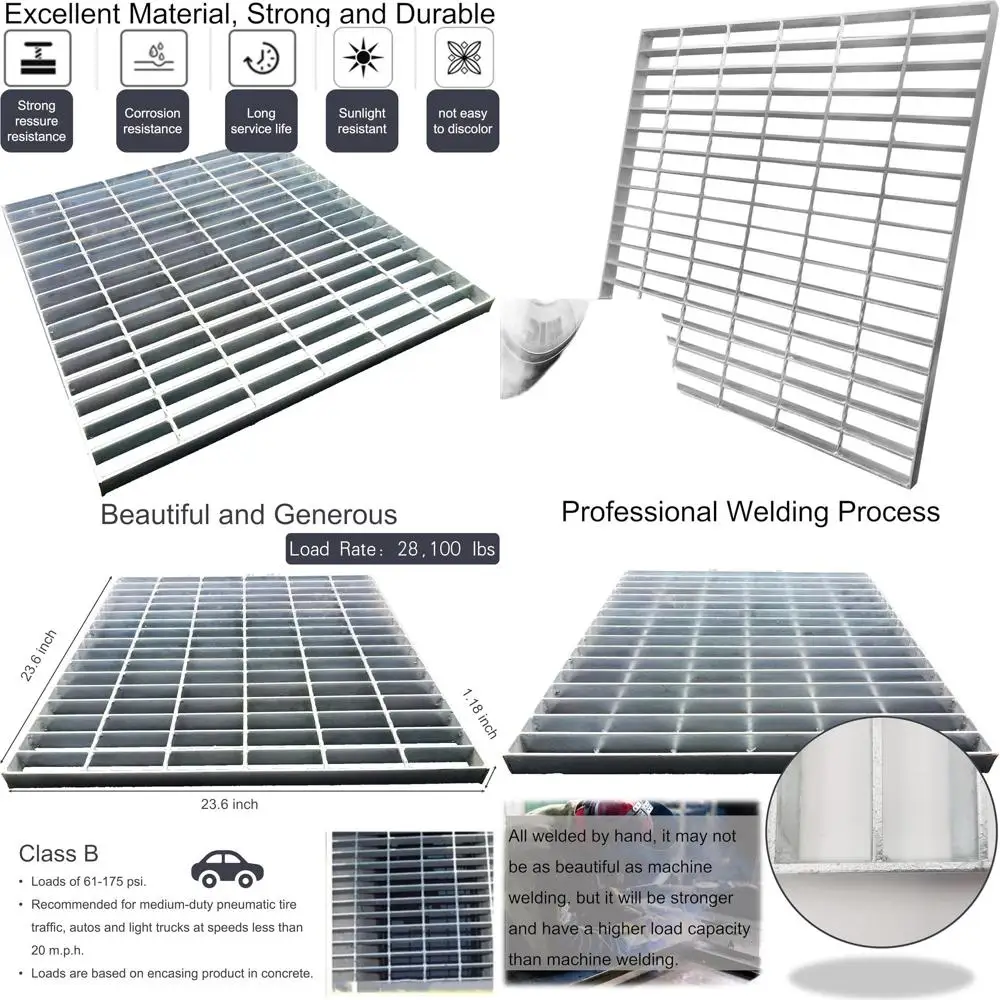 

Heavy-Duty 24x24 Galvanized Steel Drain Cover, Outdoor B-Class Sewer Grate for Driveways and Yards