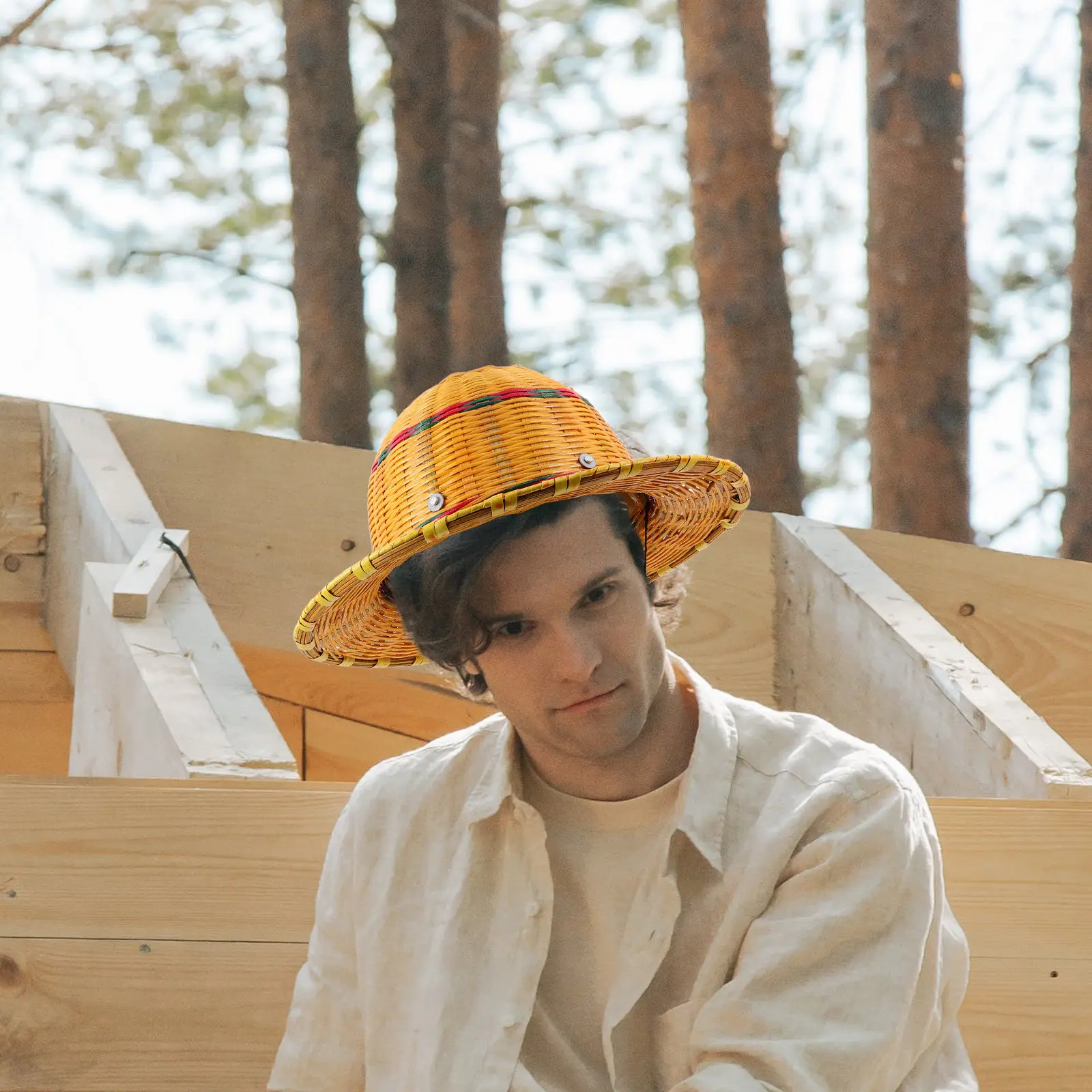 

Classic Round Bamboo Safety Hat Wide Brim Sunshade Construction Outdoor Hard Hat Cooling Breathable Sun Protection Cap