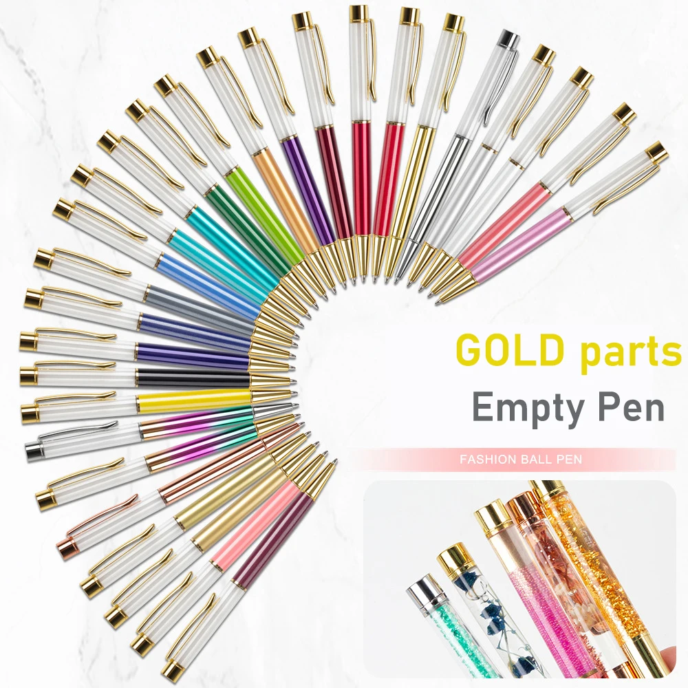 

20 шт., пустая трубка, золотые металлические шариковые ручки «сделай сам», можно наполнить, зыбучие пески, золотые детали, пустой стержень, креативная шариковая ручка «сделай сам»