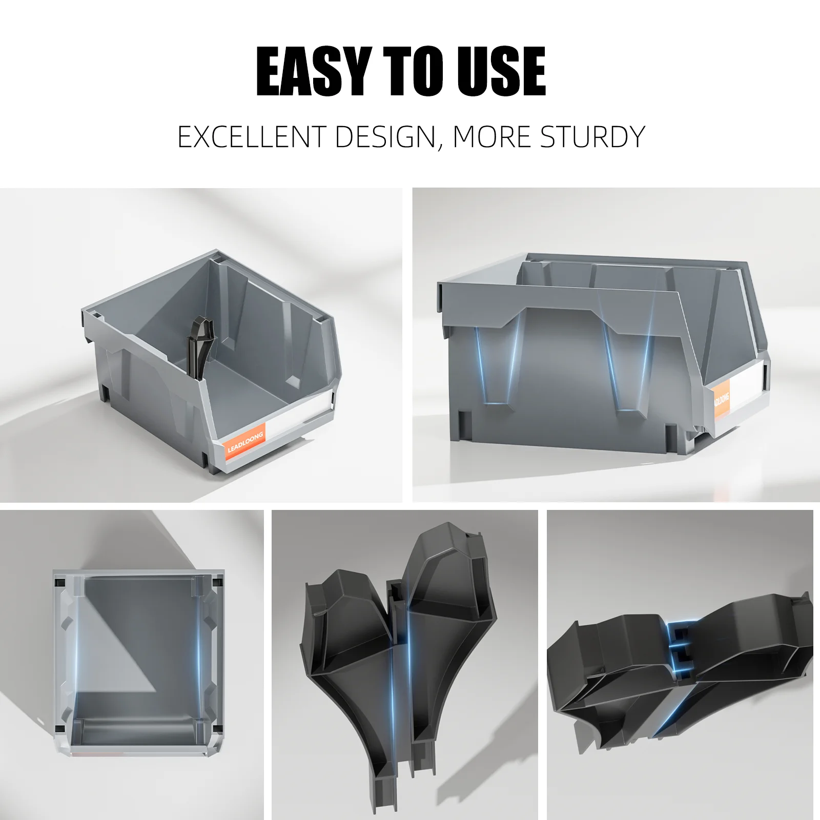 6/24pcs Gray Stackable Plastic Storage Box, Garage Storage Container, Garage Tool Storage And Organizer Box