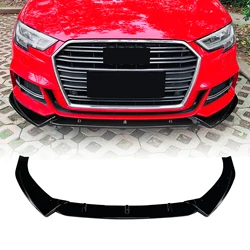 Front Bumper Spoiler Lip For Audi A3 S3 8V Sline S-Line 2017-2020 Gloss Black/Carbon Fiber Look Lower Splitter Protector Blade