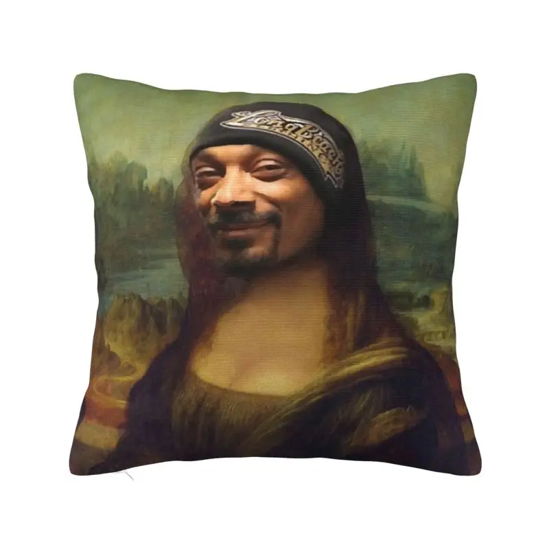 Snoop Dogg Mona Lisa Meme funda de almohada decorativa funda de cojines de lujo para sofá silla funda de almohada cuadrada de poliéster