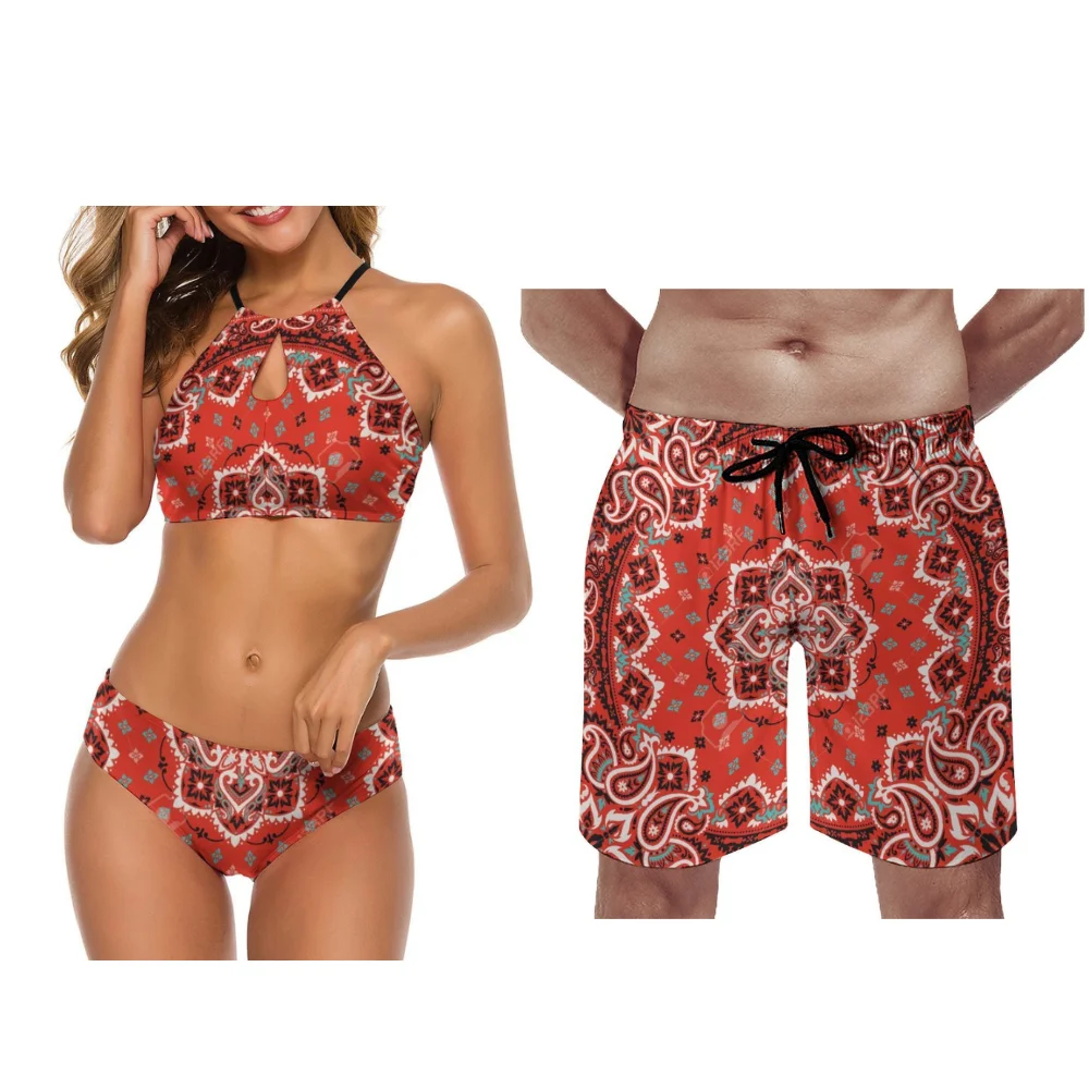 Bandana Men And Women Beach Couple Swimsuits Made Of Lightweight Materials Can Be Customized To Individual Needs