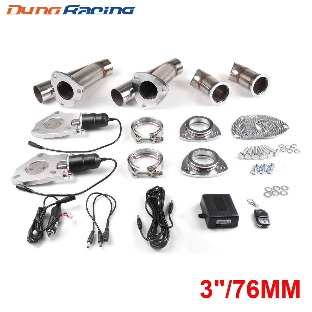 

3'' inch 76mm Double Exhaust Control Valve With Remote Control Car Electric Exhaust Valve Cut outs Cutout kit Y Pipe