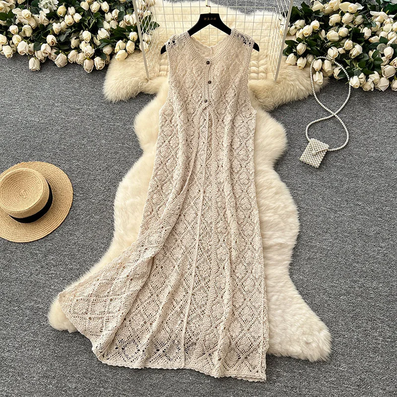 Sommerkleidung: Gestapelte, geteilte, ärmellose, lange Strickblusen mit Rundhalsausschnitt für Damen – Design 2026