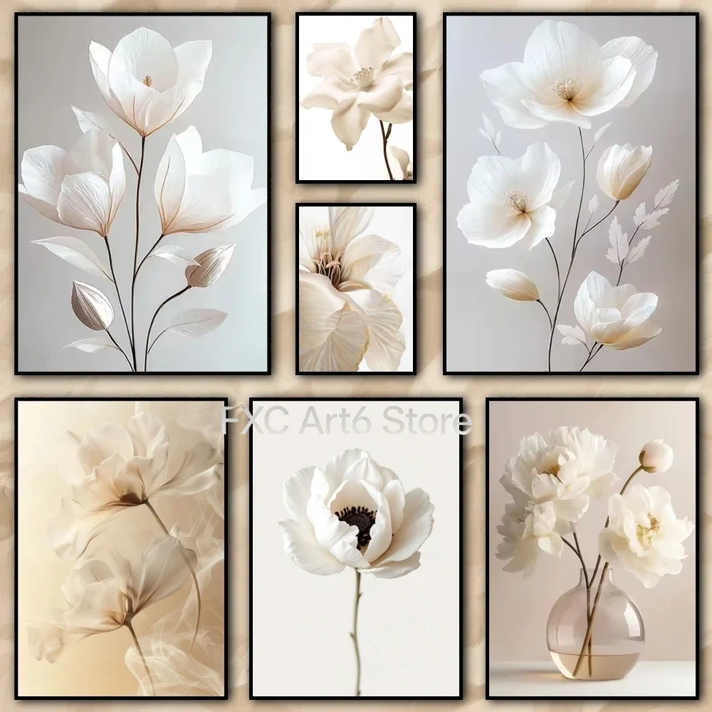1PCS frameless Pintura de flores de peonía Beige nórdico sin marco, caligrafía, lienzo HD, póster, sala de estar, dormitorio, ba