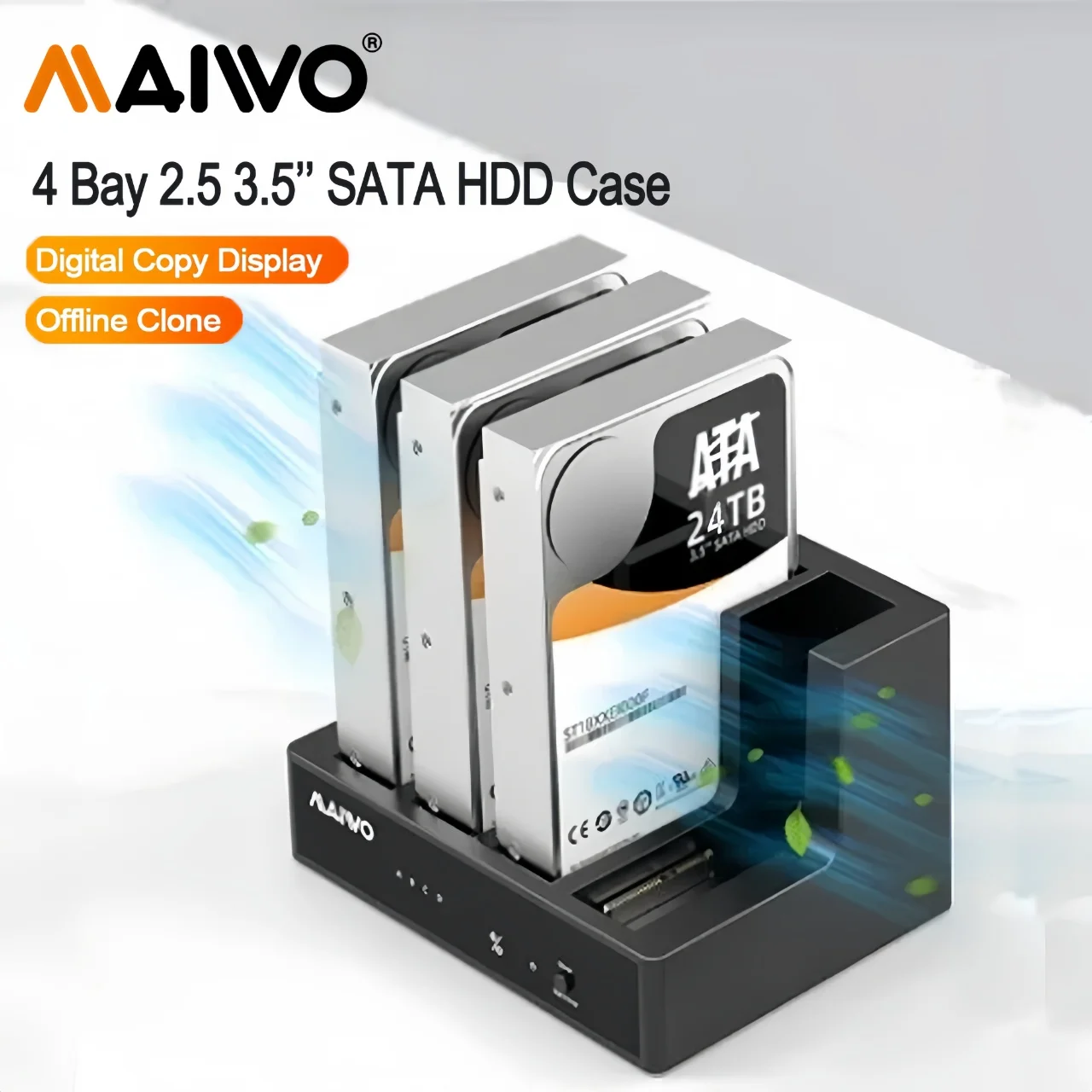 

MAIWO 2,5-дюймовый 3,5-дюймовый корпус для жесткого диска SATA SSD, 4 отсека, 96 ТБ, док-станция для жесткого диска с автономным клонированием, подключение портов USB3.0/eSATA