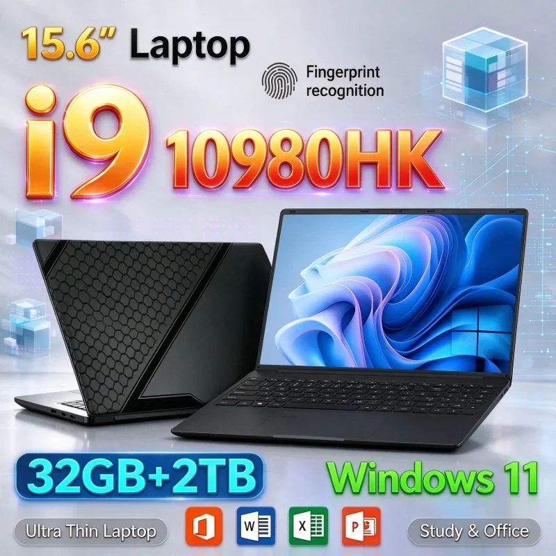 New Ultra Slim 15.6" Inch Laptop Intel I9-10980HK Windows 11 32GB RAM 1TB/2TB SSD 1920*1080 FHD Gaming Notebook For Office Study