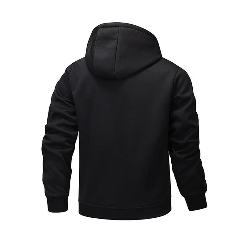 Men Hoodie Long Sleeve Hooded Wool Lining Zip-up Sweatshirt Jacket for Casual Daily