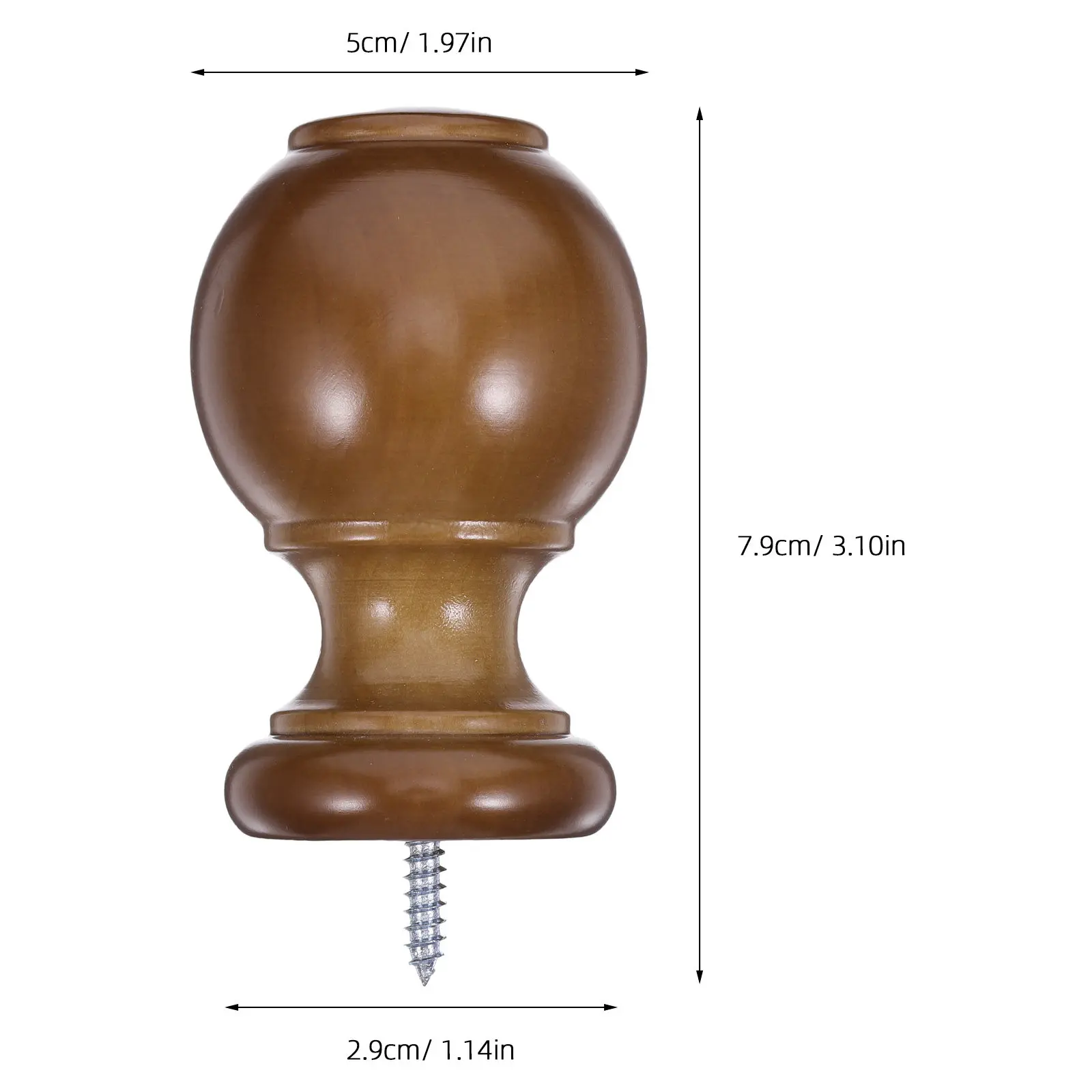 2pcs Wood Curtain Rod Finials Screw On Drapery Rod End Caps Replacement Decorative Window Treatment Ball Finials for Living Room