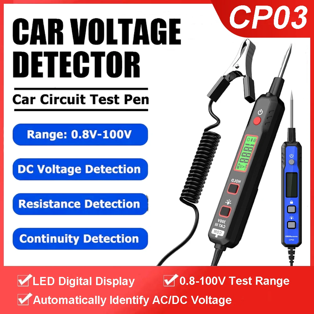 

Автомобильный интеллектуальный тестер цепей Автоматическая идентификация Тестер цепей постоянного/переменного тока Светодиодный цифровой дисплей Автомобильный тестер напряжения